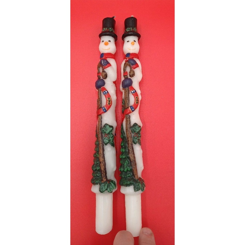 (2) 10" Novelty Snowmen Christmas Tree Candles Holiday Winter